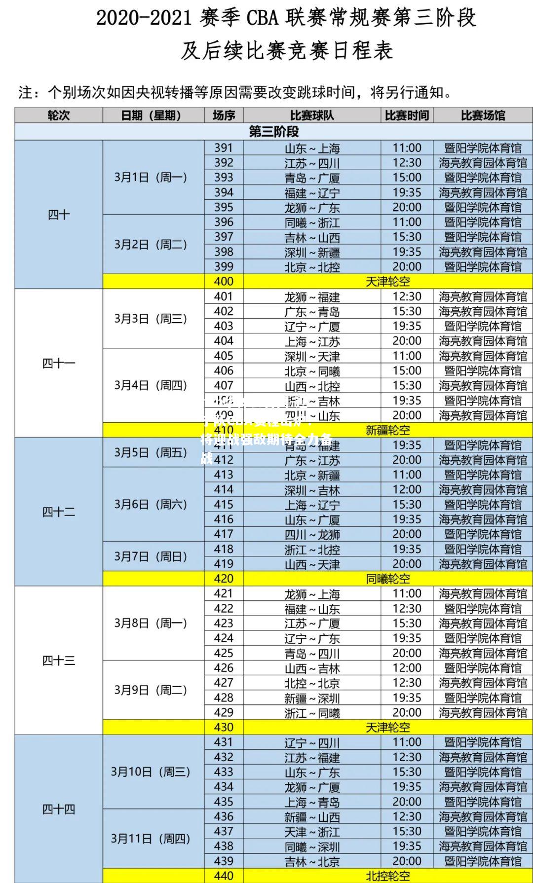 辽宁队CBA赛程出炉！将迎战强敌期待全力备战